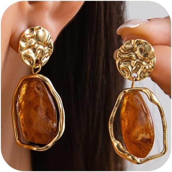 ✨ Irregular Crystal Drop Dangle Earrings | 14K Gold Plated Asymmetric - Picture 1 of 5